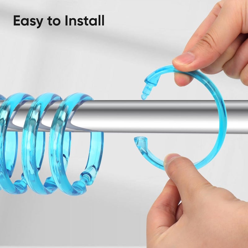 Ulable Premium Plastic Shower Curtain Rings Shower Curtain Hooks Gliding on Standard Shower Rods Easy Snap Closure (O Shape,Ocean Blue,12Pcs) - Image 5